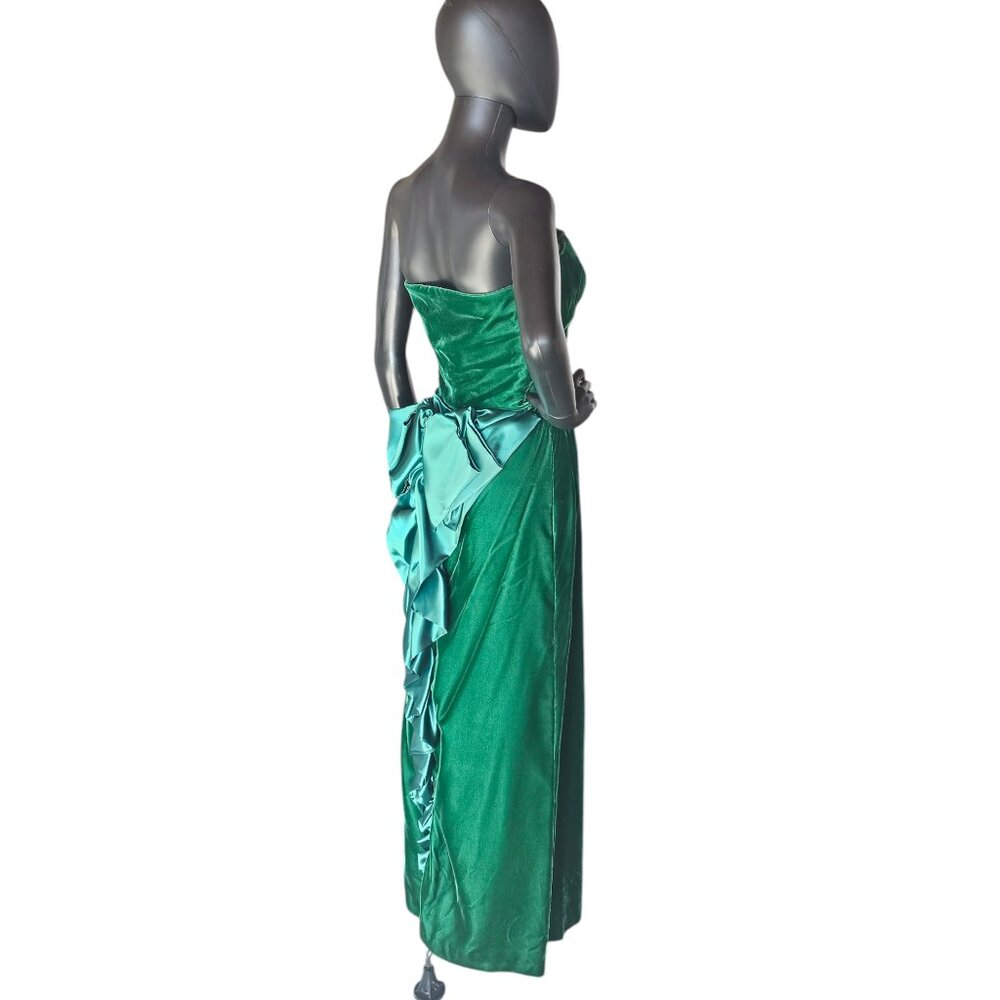 Vintage Green Velvet Strapless Satin Back Detail Party Dress - Picture 7 of 10